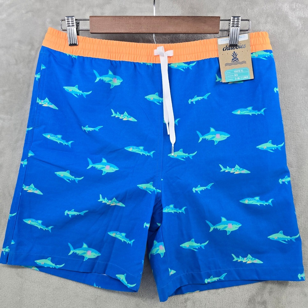 Chubbies Swim Trunks Kids Youth‎ XL Blue Shark Magic Classic Lined Secret Tides